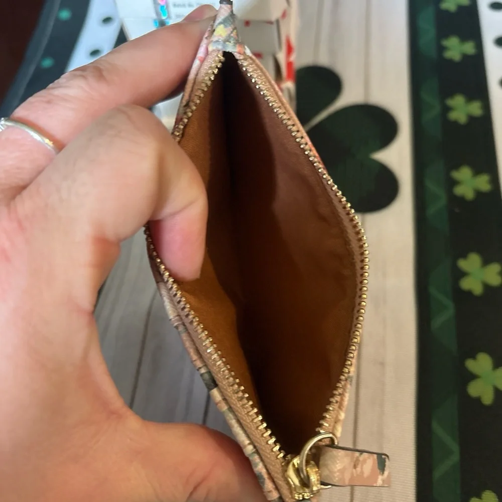 Floral Slim Card Holder Travel Wallet With Zip Coin Pocket